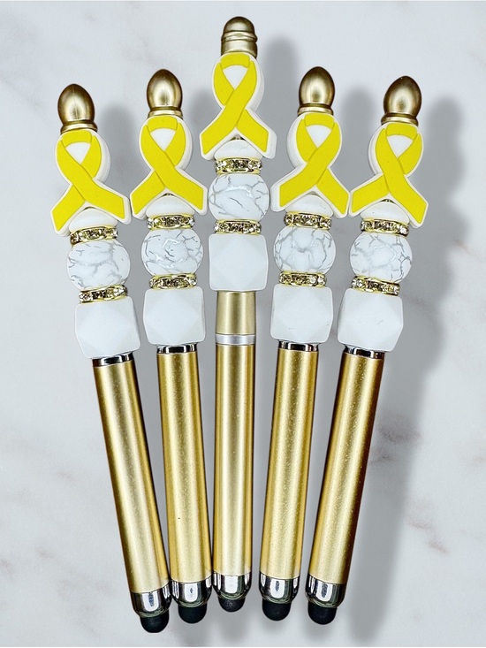 Handmade Other - Nina’s Custom Order Gold Ribbon Awareness Stylus & Pens